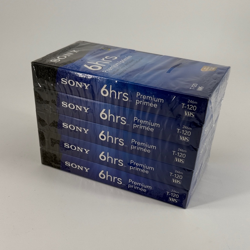 SONY 5 Pack Blank VHS Tapes T-120VR • 6 Hrs in EP mode • Premium Sealed NOS